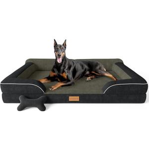 CWAWZ XXL Dog Bed for Extra Large Dogs, Giant Orthopedic Dog Bed with Cooling Gel Memory Foam, Waterproof Pet Bed with Removable Washable Cover, 53" Pet Sofa Bed Dutch Velvet with Bone Toy, Black