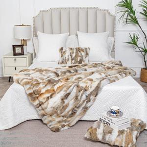 Fur Blanket Throw for Couch Tan Rabbit Fur Throw Blanket Non-Woven Fabric Backing Fuzzy Fluffy Super Soft Plush Decorative Comfy Thick Sherpa Shaggy Throw and Blanket for Sofa, Bed,48.03x83.86inch