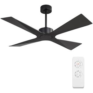 WINGBO 54" Wet Rated Outdoor Ceiling Fan without Lights, 4 ABS Plastic Blades, Reversible DC Motor, 6-Speed Remote Control, Waterproof Ceiling Fan No Lights for Patio Porch Gazebo Garage, Black
