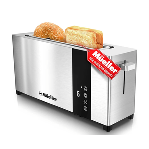 Mueller UltraToast Full Stainless Steel Toaster 2 Slice, Long Extra-Wide Slots with Removable Tray, Cancel/Defrost/Reheat Functions, 6 Browning Levels with LED Display, Housewarming Gifts New Home