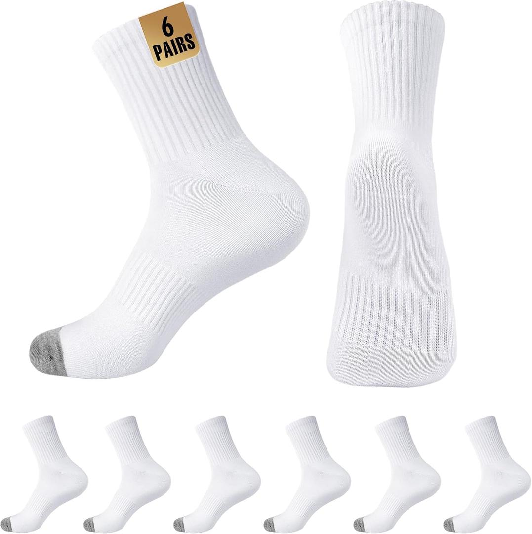 MUQU Mens White Quarter Socks - Thin Athletic Running Mid Crew Socks for Sports 6 Pairs (White, XL)