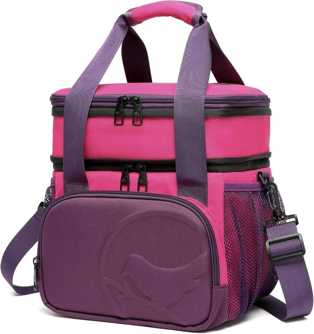 SUNNY BIRD Dual Compartment Lunch Bag, 13L Insulated Adult Lunch Box for Work (Purple)