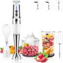 Cordless Immersion Blender: 4-in-1 Rechargeable Electric Hand Blender, 21-Speeds & 3-Angle Adjustable with 700ml Chopper, 700ml Beaker, Egg Whisk and Beater for Smoothies, Soup, Baby Food (White)