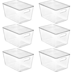 Vtopmart 6 Pack Clear Stackable Storage Bins with Lids, Large Plastic Containers with Handle for Pantry Organizer and Storage,Perfect for Bathroom,Cabinet,Kitchen,Fridge,Closet Organization