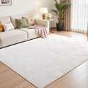 5x7 Cream White Washable Shag Area Rug for Girls Bedroom, Modern Geometric Non Slip Living Room Rugs, Fluffy Soft Thick Carpet for Kids Room, Dorm, Office, and Home Decor (5' x 7' (Rectangular))