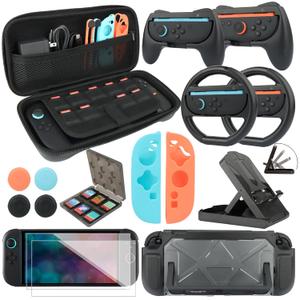 RTop Switch 2 Accessories Kit for Nintendo Switch 2 (2025),Family Bundle Accessories Kit with Carrying Case& Screen Protector, Joy Con Grips and Steering Wheels, Case Cover, Stand and More (16 in 1) 1 Pack