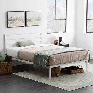 Edenbrook Cassidy Metal Platform Bed Frame with Metal Headboard - Box Spring Not Required - Wood Slat Support, White, Full