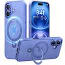 TORRAS Magnetic for iPhone 16 Case with Stand, Built-in Stand Compatible with MagSafe, 3X Military-Grade Protection, Translucent Slim Phone Case for iPhone 16 6.1'', Matte Blue
