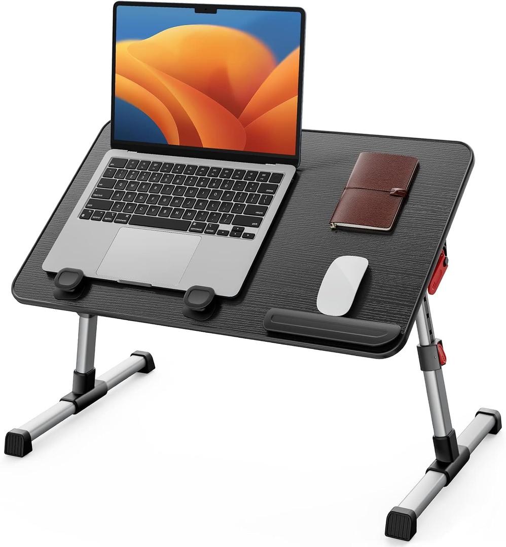 SAIJI Laptop Bed Tray Table, Adjustable Home Office Standing Desk Portable Lightweight Foldable Lap Desk for Sofa Couch Floor Working Studying Reading Writing Eating,Fit Up to 17" Laptop(LargeBlack)