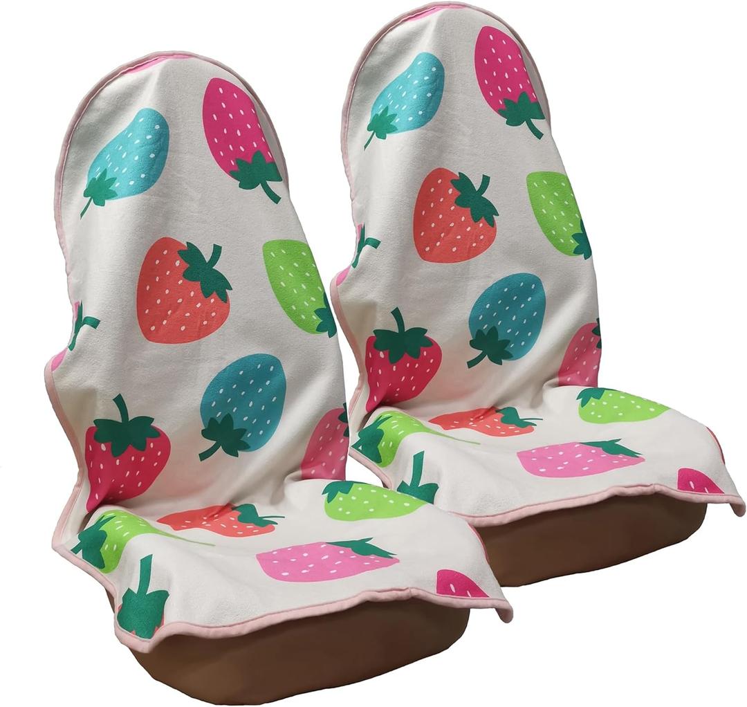 Car Seat Cover Protector Front Seats,for Gym Workout,Running,Swimming,Beach and Hiking,Waterproof Sweat Towel Bucket Seat Covers for Cars SUV Trucks (Strawberry, 2 Pcs)