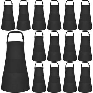 15 Pack Kids Apron Adjustable Children Apron with 2 Pockets Children Chef Painting Aprons for Cooking Baking Painting Crafts Making (Black)