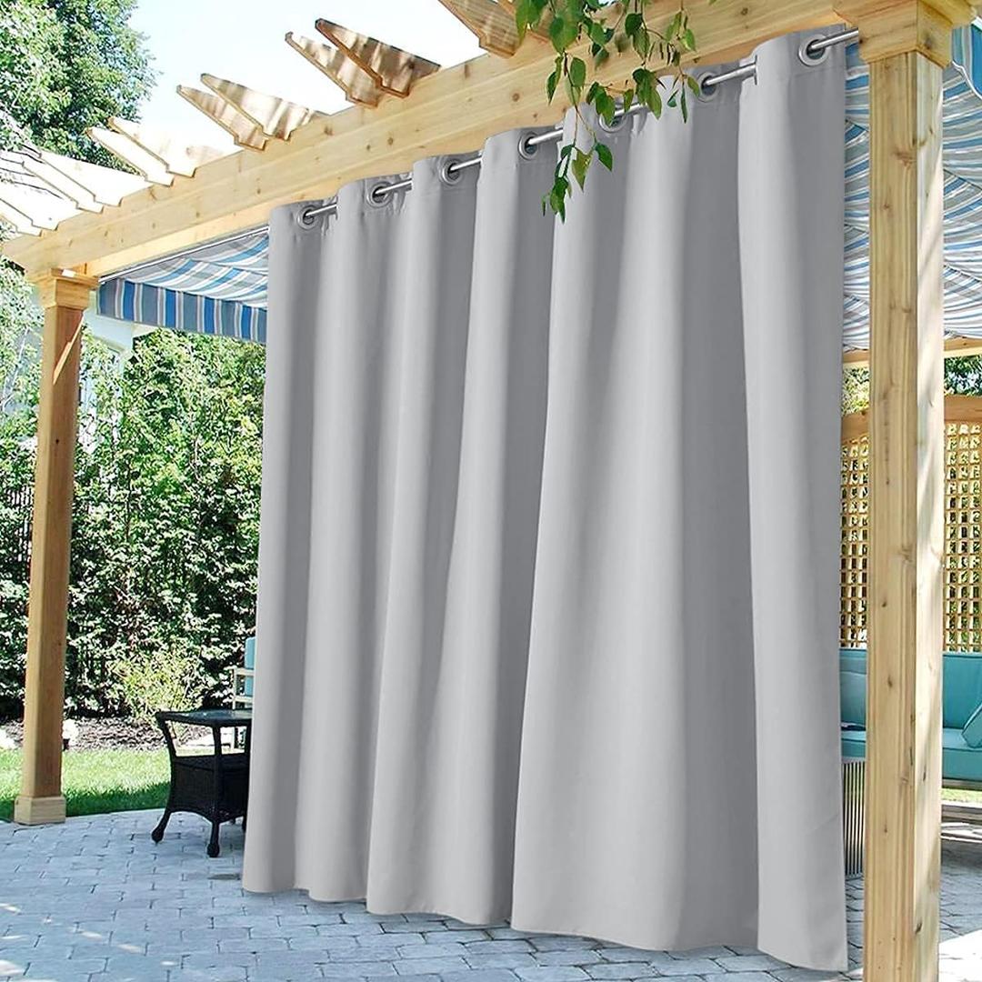 StangH Indoor Outdoor Curtains Waterproof Blackout Summer Shades Blinds for Patio, Extra Wide Total Privacy Room Divider Curtains for Shared Space Partition, W100 x L95, Silver Grey, 1 Panel