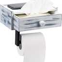 Toilet Paper Holder with Storage, Rustic Farmhouse Toilet Paper Holder with Shelf, Wall Mount, Keep Wipes Hidden Out of Sight (Rustic White)