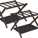 HOOBRO Luggage Racks, Set of 2 Folding Luggage Holders, Bamboo Suitcase Stands, with Nylon Straps and Oxford Fabric Shelf, for Guest Room, Hotel, Bedroom, Brown and Black BR17XLP201G1