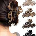 Mesovor 4 Pack Cute Bow Claw Clip for Women, Nonslip Large Matte Strong Hold Bows Hair Clips for Thin and Thick Hair | Chic Hair Styling Accessories (4.1" Black, Leopard)