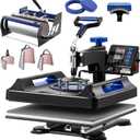 VEVOR Pro 15x15 Heat Press with 30 OZ Tumbler Attachment, 8in1 Combo Tumbler Hat Heat Press for T-Shirts, Tumblers Glass Cans Mugs Hats Caps, and Plates (Black & Blue)