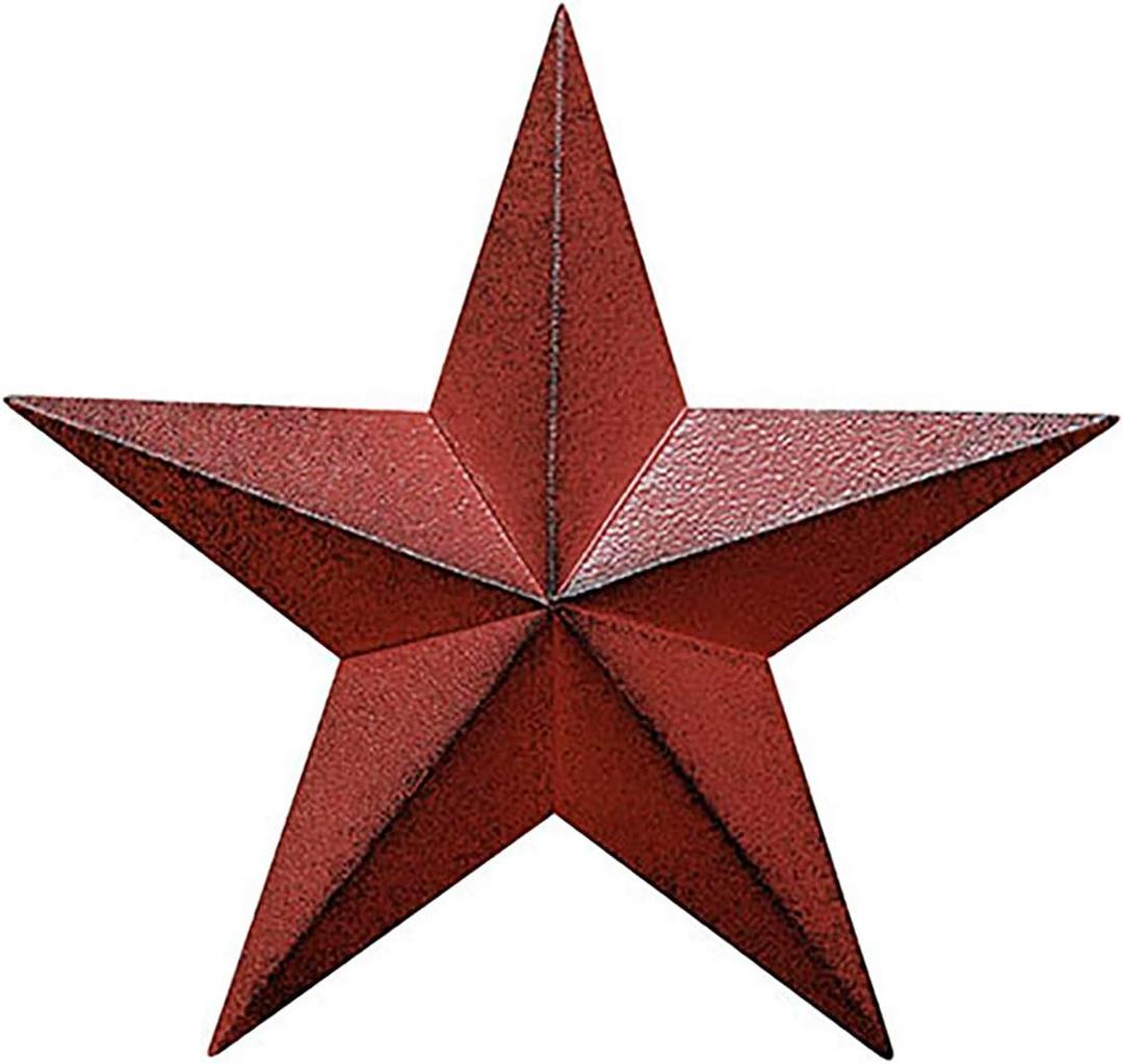 BCD 8" Rustic Barn Star Wall Decor - Handmade Burgundy Country Metal Star - Primitive Farmhouse Decor for Home, Outdoor, Party & Birthday Decorations, Vintage Metal Ornament