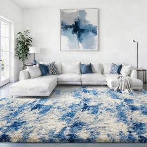 Ophanie Blue White and Grey Area Rugs for Living Room 9x12, Fluffy Shag Large Fuzzy Plush Soft Carpets, Floor Shaggy Rugs for Bedroom, Carpet for Kids Boys Girls Dorm Nursery Home Decor Aesthetic