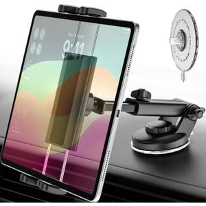 Car Tablet Mount Dashboard, [Adjustable Telescopic Arm] Replaceable Suction Cup Tablet Holder for Vehicle, Truck Windshield Stand for iPad Pro Mini Air, Galaxy Tab, iPhone, More 4-12.9" Device