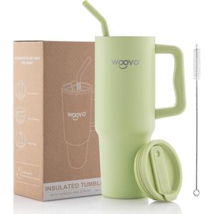 40 oz Insulated Water Bottle with Handle, Reusable Double Wall Stainless Steel Cup with Lid and Straw, BPA Free Water Cup with Straw for Adults, Teal Green Tumbler