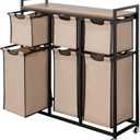 Suntage Laundry Basket Organizer, Hampers for Laundry 6 Compartments, Laundry Hamper with 6 Sliding Laundry Sorter Bags, Top Storage Shelf, and Metal Frame (6 Compartments)