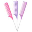 3 Pieces Foiling Comb for Highlighting, 3 Piece Colorful Rat Tail Comb Highlight Weaving Combs for Highlighting Metal Long Steel Pin Hair Dye Combs for Hair Stylist Salon Barbershop Home