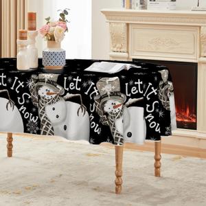 Horaldaily Christmas Tablecloth 60 x 84 Inch Oval, Snowman and Snow Black Washable Table Cover for Party Picnic Dinner Decor