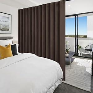 Hiasan Patio Sliding Room Divider Door Curtains - Extra Wide Privacy Room Thermal Insulated Blackout Curtain with Back Tab & Rod Pocket for Bedroom Partition(100 x 108 Inches, Brown)