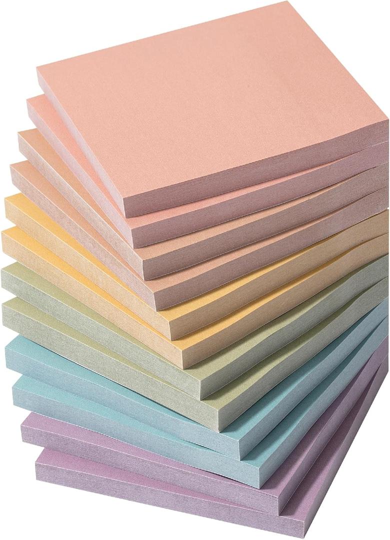 Mr. Pen Sticky Notes, 3”x3”, 12 Pads, Pastel Colors Sticky Notes Bulk, SelfStick Note Pads, Stocky Notes for Bible Journaling