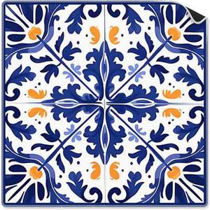 Mediterranean Blue and Orange Tile Mahjong Mat 31.5 x 31.5 in