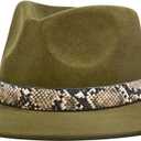 FLUFFY SENSE. Big Wide Brim Boho Western Hat for Women and Men - Felt Rancher Fedora Hat with 4 inches Flat Brim (Green, M)