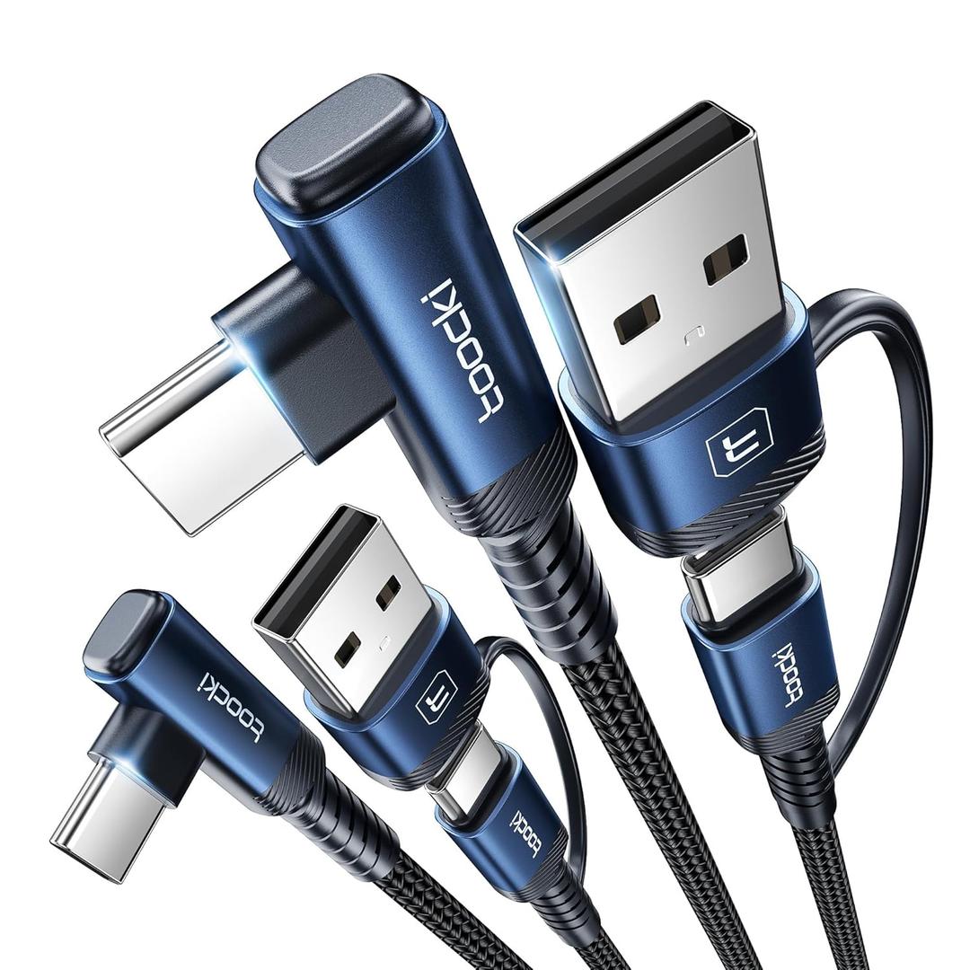 60W USB C to USB C Cable (2-Pack 6.6FT), Right Angle Fast Charging USB A to USB C Charger Cable Compatible with iPhone15 Pro Max/Plus/MacBook Air/Samsung S25 Ultra/S22 Note 20