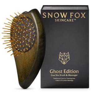 Snow Fox Ghost Edition Scalp Massage and Hair Brush  Patented Deep Tissue Gua Sha for Women and Men. Supports Fascia Release, Natural Hair Growth, Scalp Health, Circulation, and Head Tension