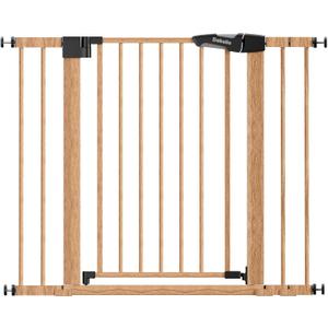 Mom's Choice Award Winner, Babelio 26-40" Metal Baby Gate with Wood Pattern, PressGuard C5 Easy Install Pressure Mounted Dog Gate for Stairs and Doorways, with Wall Protectors and Extension Kits
