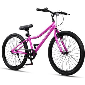 AVASTA Bilbo 24 Inch Kids Bike for Boys Girls 9 10 11 12 13 14 Years Old, Retro Style High Carbon Steel Bicycle with Adjustable Handlebars and Seat, Dual V-Brakes, Semi-Chain Guard, Kickstand, Plum Red