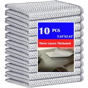 10 PCS Non Scratch Wire Dishcloth, Upgrade 3-Layer Dish Cloth, Premium Scrubbing Multipurpose Wire Dishwashing Rag, Kitchen Cleaning, Scrubs Dishes, Sinks Cleans, Home Essentials (7.87x7.87-10pcs)