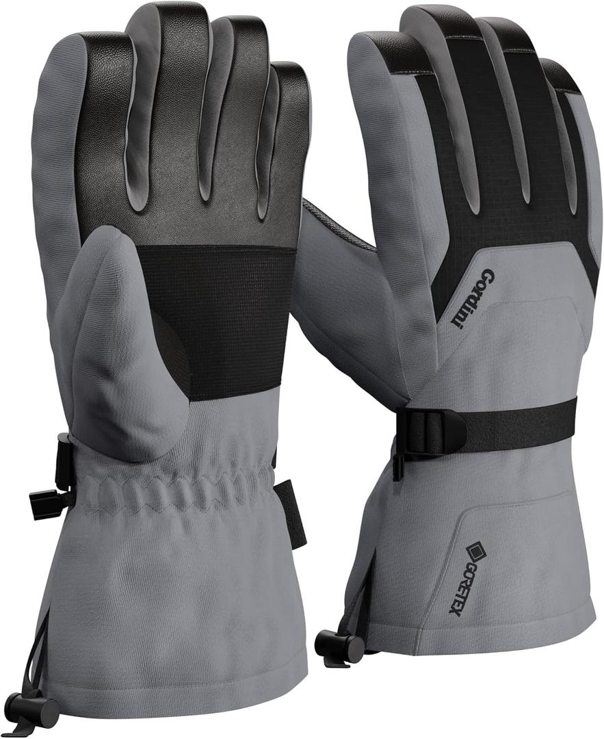 Gordini Men's Gore-Tex Gloves for Cold Weather & Wind Snowboard & Skiing Adjustable Straps Keeping Waterproof Insulated Warm (Medium, Gunmetal With Black)