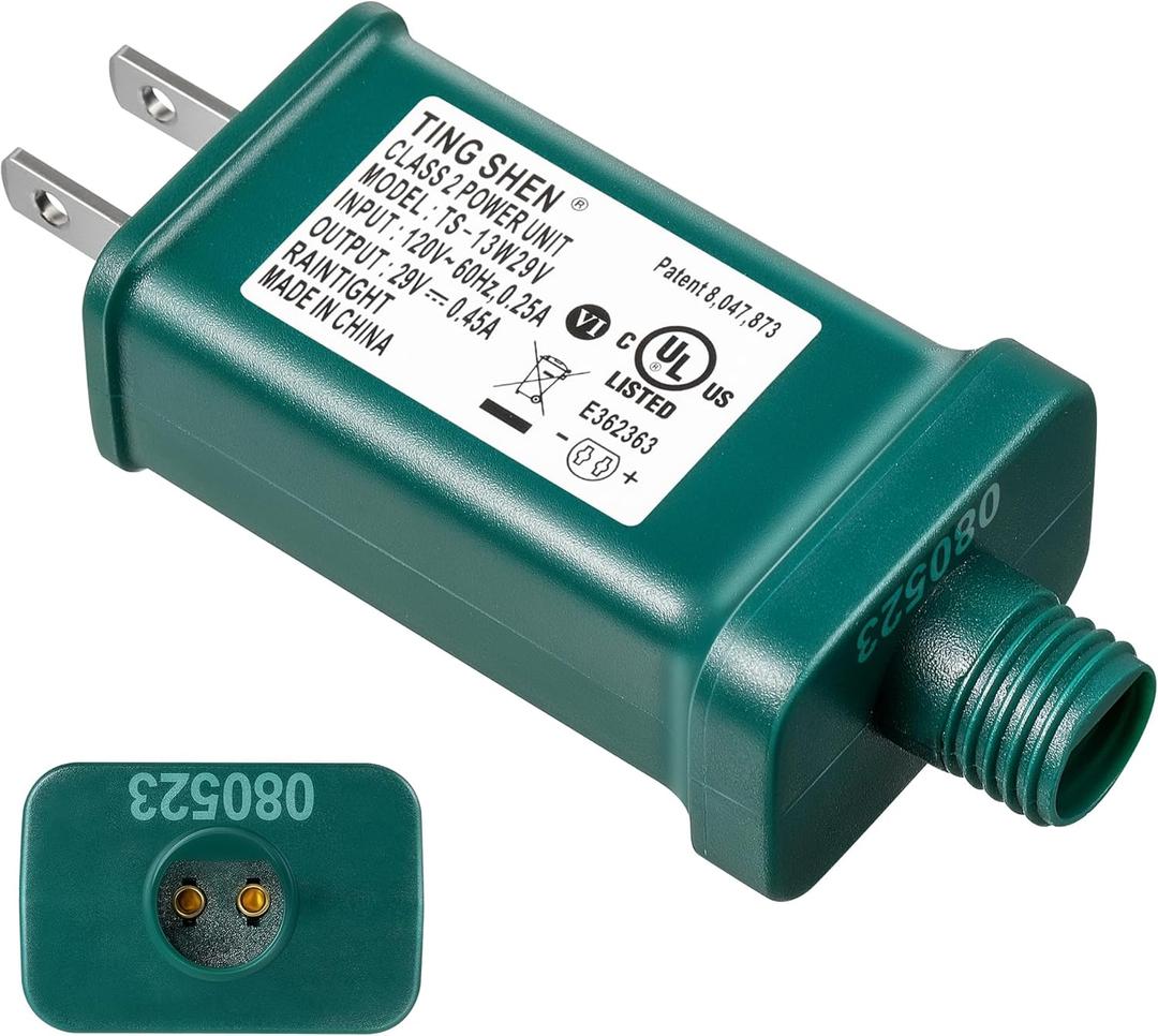 Enhon 29V LED Power Supply, UL Certification LED Transformer Replacement Class 2 Power Supply, Low Voltage Transformer US Plug Adapter for Christmas Tree Light, Green, Right Positive(TS-13W29V)