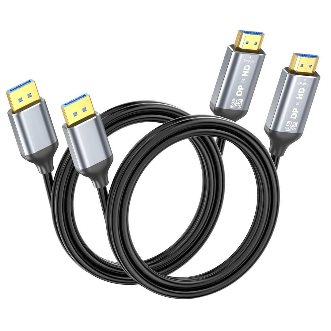 4K DisplayPort to HDMI Cable 6ft 2-Pack, Uni-Directional DP (Source) to HDMI (Display) Cable for Desktop Monitor Projector HDTV AMD NVIDIA, 4K@60Hz, Aluminum Shell, Compatible Lenovo HP Dell