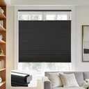 Joydeco No Tools No Drill Cordless Cellular Shades, Light Filtering Honeycomb Blinds for Indoor Windows, Thermal Insulating & Noise Reducing (Black, 22" W x 64" H)