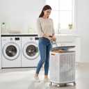 Sufdari 90L Laundry Basket with Wheels, Rolling Laundry Hamper with Lid and Handles, Plastic Rattan Clothes Organizer, Dirty Clothes Basket for Laundry Room, Bedroom, Dormitory Storage
