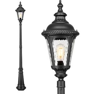 Emliviar 87 Inch Large Street Lamp, 1-Head Outdoor Lamp Post Light with Water Ripple Glass, Black Waterproof Pole Lights for Garden, Pathway, Backyard, Driveway, XE265PL-M-SW BK