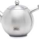 Stainless Steel Tea Pot With Removable Infuser For Loose Leaf and Tea Bags, Hot Water Fast to Boil, Dishwasher Safe and Heat Resistant (Silver, 1 Quarts/Liters)