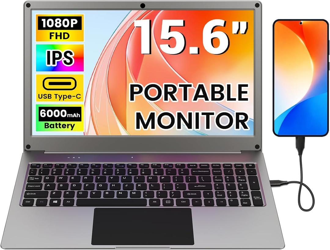 Portable Monitor with Keyboard, 15.6 Inch Lapdock Display with 6000mah Built-in Battery,CrowView Note 1080P FHD USB C Monitors Compatible with RPi5, PC, Phone, Mac, Game Console, Glossy