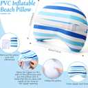Yaomiao Inflatable Beach Pillow 17"x10" with Removable Cover, Beach Chair Stripe Backpacking Pillow with Strap for Summer Sand Pools Travel Vacations Pools Camping