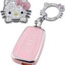 Pangpai Pink Car Accessories 3 Pcs for 2018-2022 Toyota Camry RAV4 Highlander Avalon C-HR Prius Corolla GT86 Key Fob Cover with Bling Keychain Cute Push to Start Button Cover