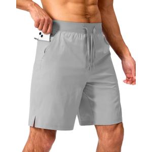 Soothfeel Men's Running Shorts with Zipper Pockets 9 Inch Lightweight Quick Dry Gym Sports Athletic Workout Basketball Shorts for Men (Light Grey, M)