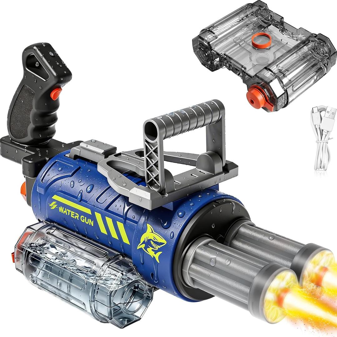Electric Water Gun for Adults & Kids, Voice Control Automatic Water Guns, 26-30 FT Long Range Gatling Watergun with LED Lights, Squirt Water Guns Summer Outdoor Pool Toys for Boys Girls Ages 8-12+