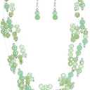 Layered Chunky Statement Necklace for Women Colorful Boho Beaded Necklaces and Earring Set Fashion Costume Jewelry for Women, Green 
