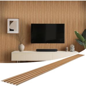 WPC Slat Wall Panels 8 Pack 96" x 6", Waterproof Fluted Wall Paneling, Accent 3D Wall Panel for Wall Decor, Bathroom, Bedroom, Office - Low Grille Elm (Cover Approx.32 sq.ft)